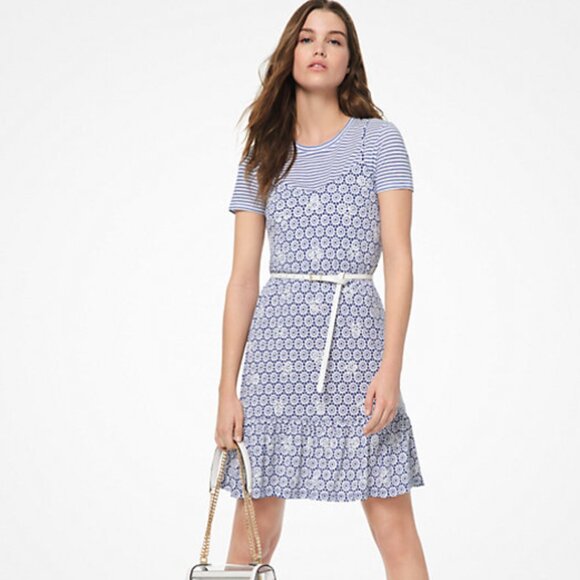 Michael Kors Dress Womens XS Blue Embroidered Medallion-Print Matte-Jersey Slip - Picture 1 of 6